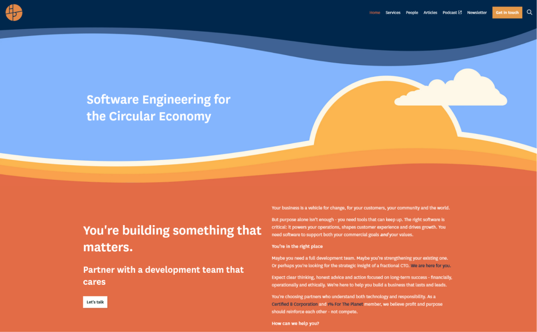 Screenshot of sunrise banner on homepage of HappyPorch site